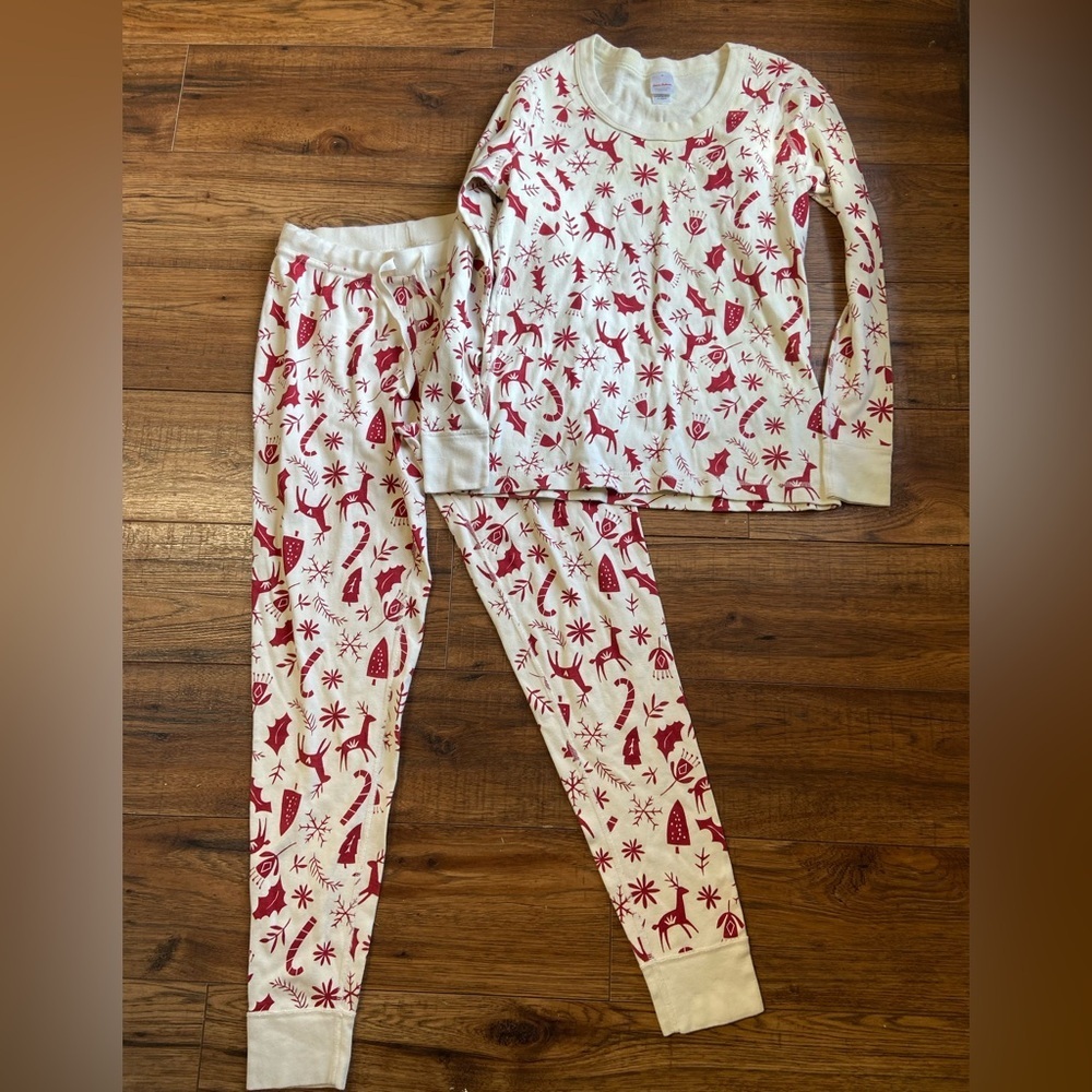 HANNA ANDERSSON Pajama Set Women’s Size Medium Top Pants Holiday Reindeer cotton